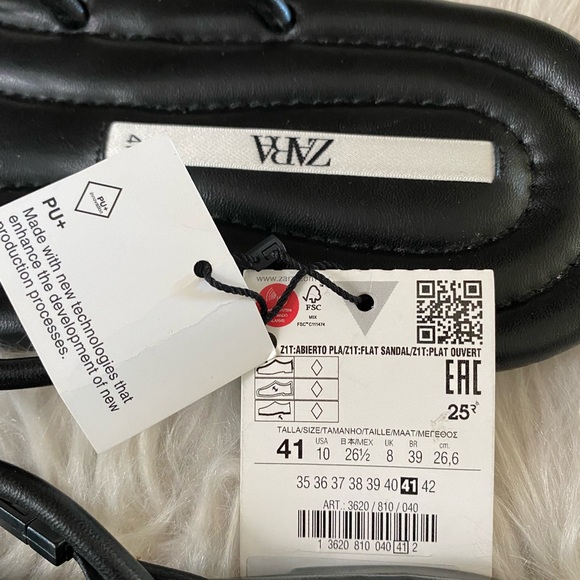 NWT Zara Black Flat Knotted Strap Sandals, Size 10 - Picture 13 of 13